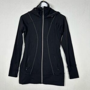 Athleta Booyah Black Full Zip Hooded Jacket Sweatshirt Long Sleeve Thumbholes XS